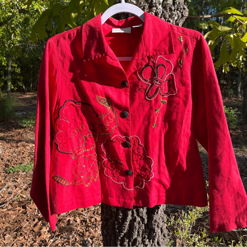 Parisian Works Petite Beautiful Red Beaded, Sequined, and Embroidered Size Small